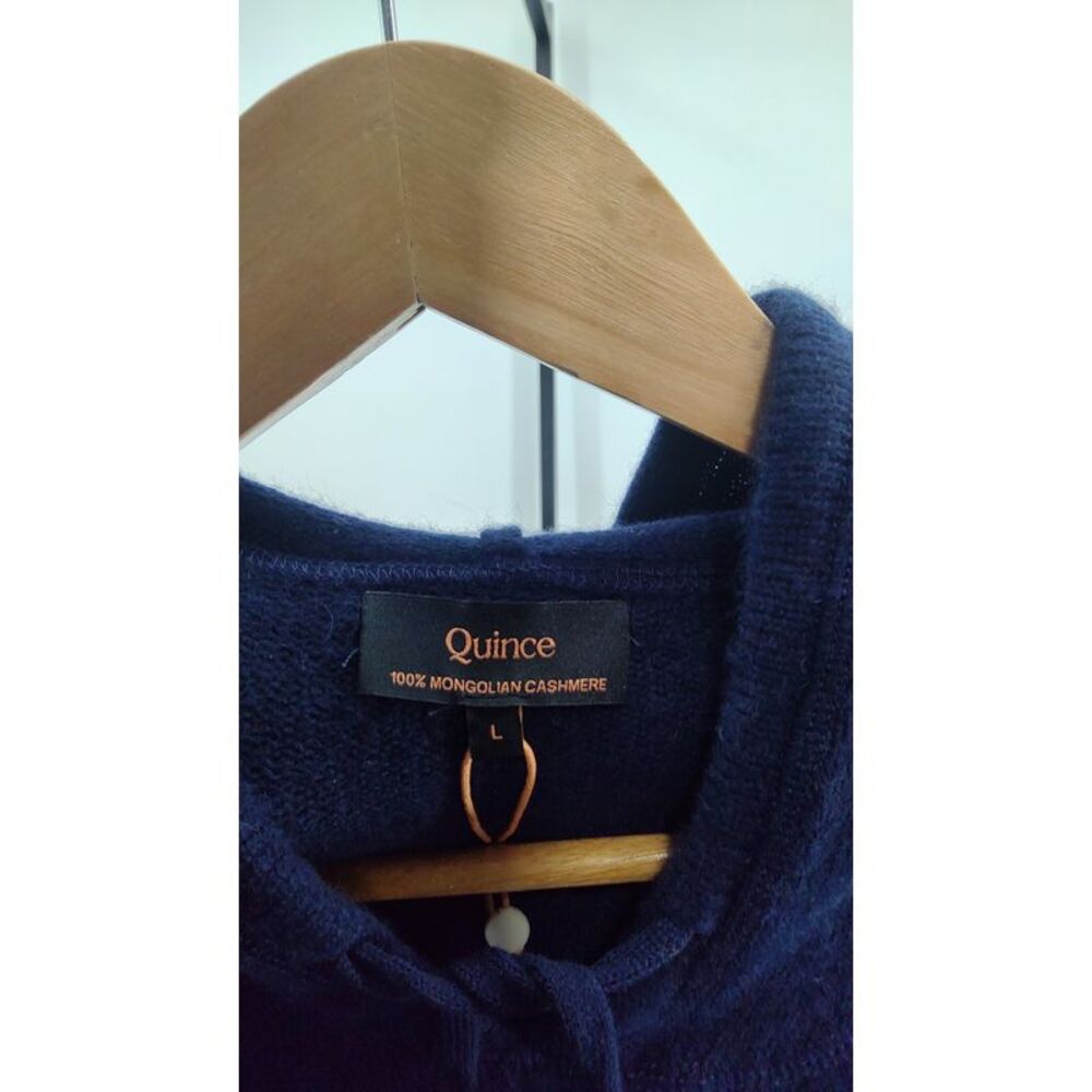Quince Mongolian Cashmere Pullover Hoodie Sweater Men's L TRUE Navy NWT - Picture 11 of 11